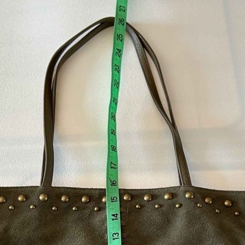 CHI Suede Tote Bag Large Olive Green Studded Boho Slouchy Shoulder Bag Handbag - Picture 6 of 11